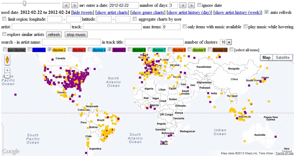 Tweet Map of three days, visualizing two clusters